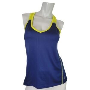 Impact Jillian Michaels SZ Small Tank Top Blue & Neon Yellow Racerback Athletic